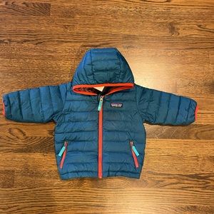 Patagonia Baby Reversible Down Sweater Hoody, blue/print, 6-12 months